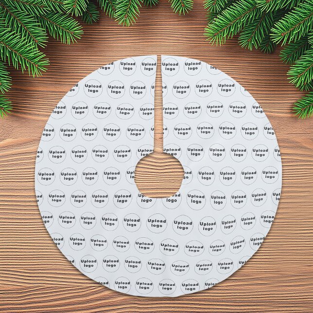 Jupon De Sapin En Polyester Brossé Logo de l'entreprise Motif en toute transparence s (Business logo seamless pattern on white Christmas tree skirt)