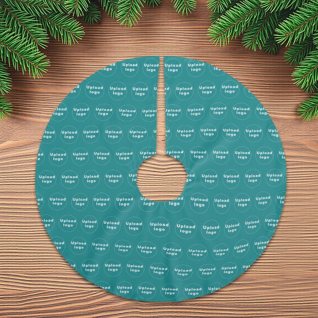 Jupon De Sapin En Polyester Brossé Logo de l'entreprise Motif sans faille sur Turquoi (Business logo seamless pattern on teal green Christmas tree skirt)