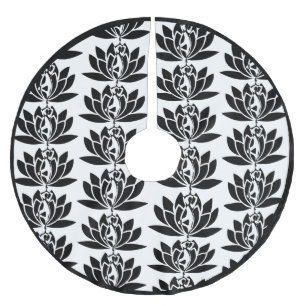 Jupon De Sapin En Polyester Brossé Lotus Flower Tree of Life Zen Yoga Blanc Noir