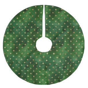 Jupon De Sapin En Polyester Brossé Lumières de Noël étoiles or vert motif élégant