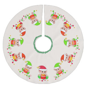 Jupon De Sapin En Polyester Brossé Lutins mignons, les petits aides du Père Noël et c
