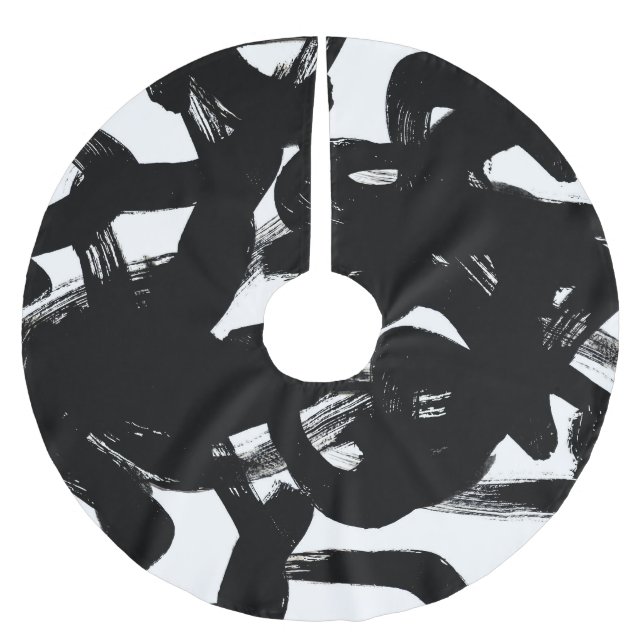 Jupon De Sapin En Polyester Brossé Luxueux Gold Art : Abstrait Black Stroke. (Devant)