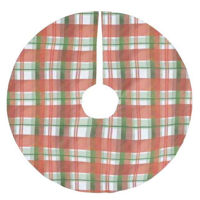 Jupon De Sapin En Polyester Brossé Madras Plaid Noël (Devant)