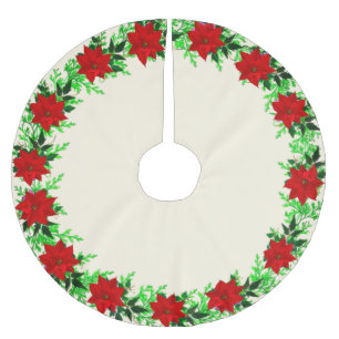 Jupon De Sapin En Polyester Brossé Magnifique guirlande de fleurs de poinsettia sur c
