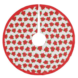 Jupon De Sapin En Polyester Brossé Magnifique motif de fleurs de poinsettia sur fond 