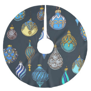 Jupon De Sapin En Polyester Brossé Main De Noël Dessinée, Décorations Vintages.