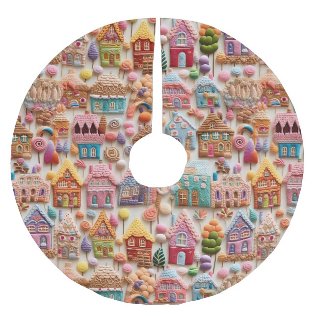 Jupon De Sapin En Polyester Brossé Maison de pain d'épices Noël (Devant)