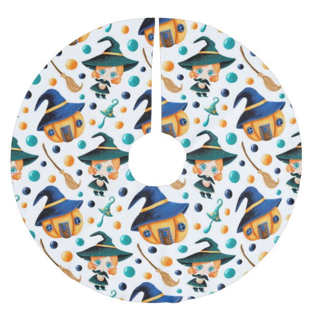 Jupon De Sapin En Polyester Brossé Maison de Sorcières Citrouilles mignonnes (Devant)