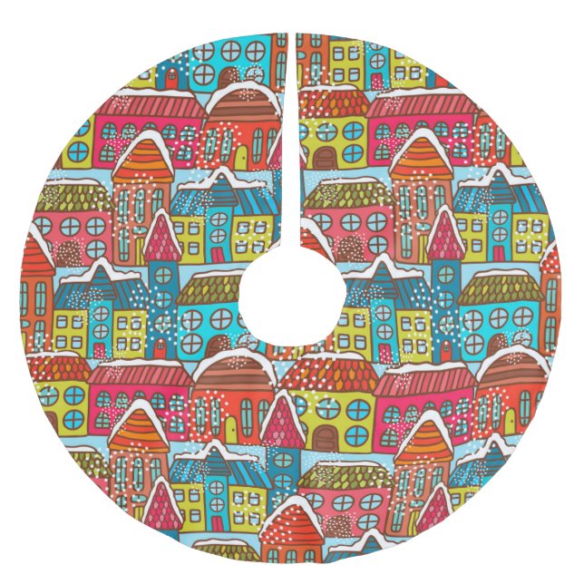 Jupon De Sapin En Polyester Brossé Maisons d'hiver (Devant)