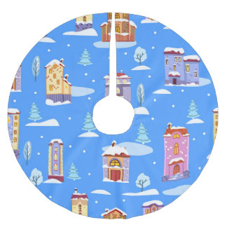 Jupon De Sapin En Polyester Brossé Maisons d'hiver scandinave Motif de neige