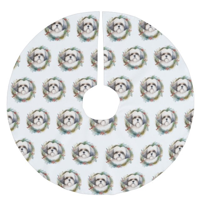 Jupon De Sapin En Polyester Brossé Malti Tzu Christmas Wreath Festive Pup (Devant)