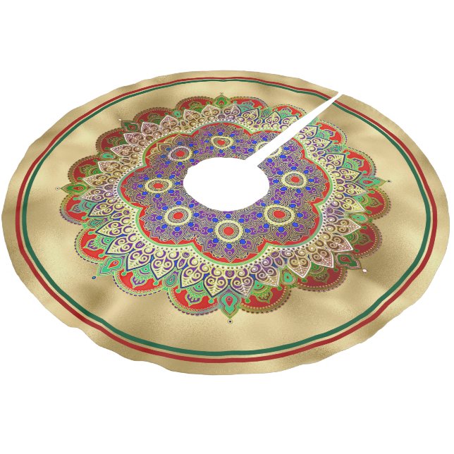 Jupon De Sapin En Polyester Brossé Mandala doré  (Angle)