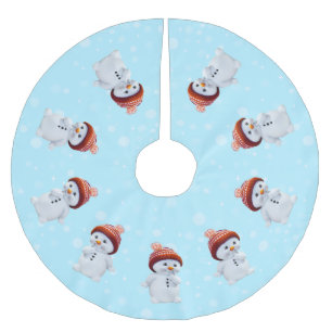 Jupon De Sapin En Polyester Brossé Mandala et flocons de neige sur bleu clair