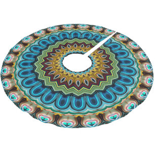 Jupon De Sapin En Polyester Brossé Mandala étoile motif bleu turquoise sarcelle