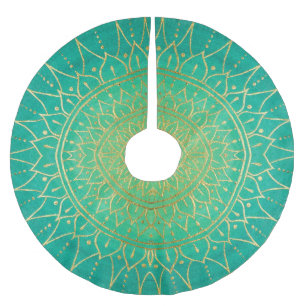 Jupon De Sapin En Polyester Brossé Mandala Green Emerald Gold Christmas