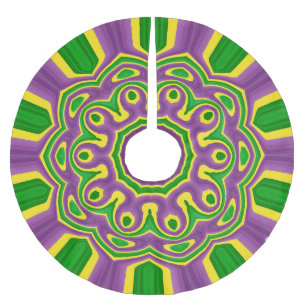 Jupon De Sapin En Polyester Brossé Mandala pourpre jaune vert de motif de mardi gras