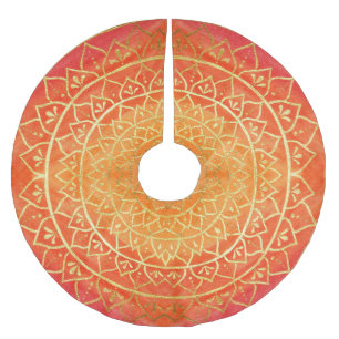 Jupon De Sapin En Polyester Brossé Mandala Red Orange Gold Noël