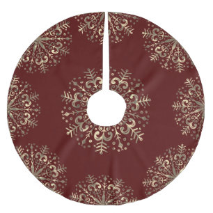 Jupon De Sapin En Polyester Brossé Mandala Snowflake Gold Bourgogne rouge