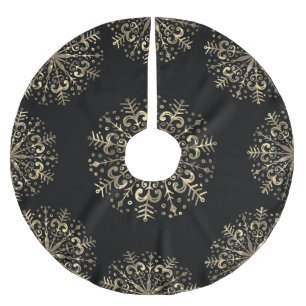 Jupon De Sapin En Polyester Brossé Mandala Snowflake Gold et Black