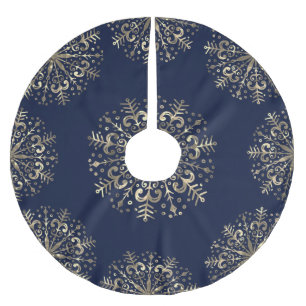 Jupon De Sapin En Polyester Brossé Mandala Snowflake Gold Navy Blue Tree Jupe