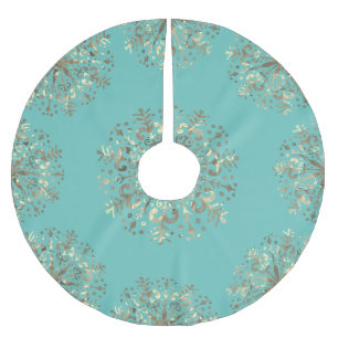 Jupon De Sapin En Polyester Brossé Mandala Snowflake Gold Turquoise bleu
