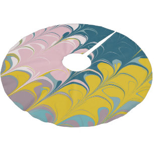 Jupon De Sapin En Polyester Brossé Marbre Abstrait moderne Ebru Motif Turquoise et ro