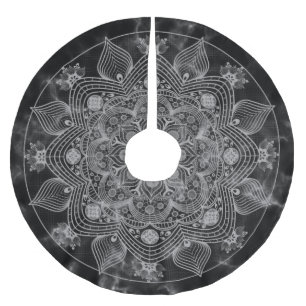 Jupon De Sapin En Polyester Brossé Marbre élégant Noir et Blanc Floral Mandala