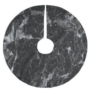 Jupon De Sapin En Polyester Brossé Marbre Noir Blanc & Argent Moderne Glam Tendance