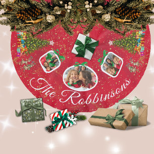 Jupon De Sapin En Polyester Brossé Marching Reindeer Festif Red 3 Photo Tree Jupe