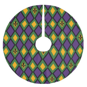 Jupon De Sapin En Polyester Brossé Mardi Gras Motif Diamond Avec Fleur De Lis