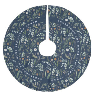 Jupon De Sapin En Polyester Brossé Marine bleu Noël moderne cadeau botanique minimal 
