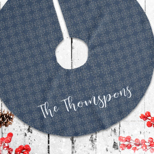 Jupon De Sapin En Polyester Brossé Marine Blue Nom de famille Personnalisé Noël