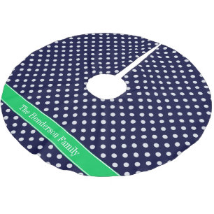 Jupon De Sapin En Polyester Brossé Marine Blue Wt Polka Dot Emerald Nom vert Monogram