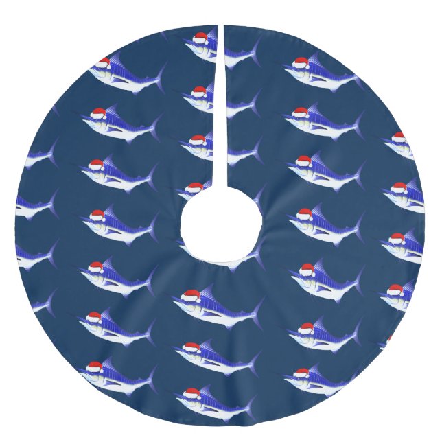 Jupon De Sapin En Polyester Brossé Marlin bleu drôle le père noël (Devant)