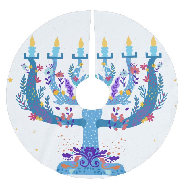 Jupon De Sapin En Polyester Brossé menorah à fleurs hanoukka (Devant)
