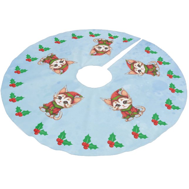Jupon De Sapin En Polyester Brossé Meow Christmas (Angle)