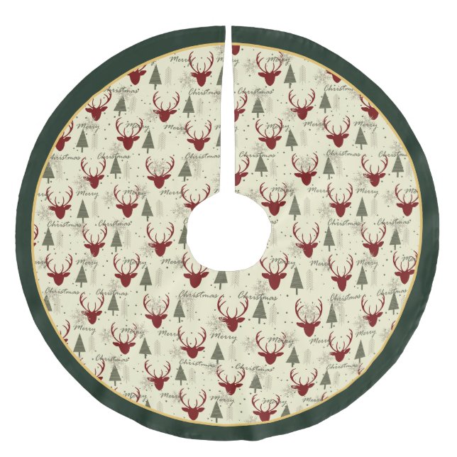 Jupon De Sapin En Polyester Brossé Merry Christmas Deer and Tree Festive Tree Skirt (Devant)