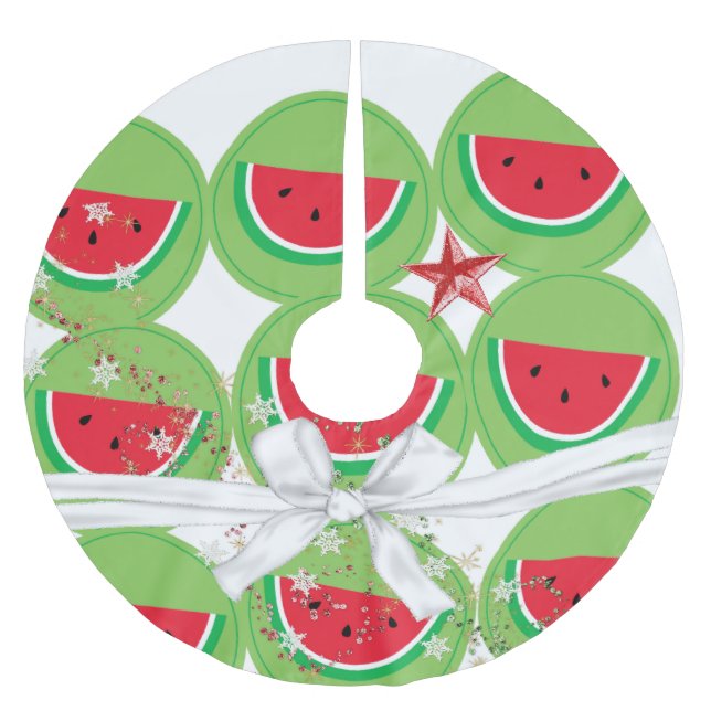 Jupon De Sapin En Polyester Brossé Merry Christmas Tree Jupe Watermelon Bow (Devant)