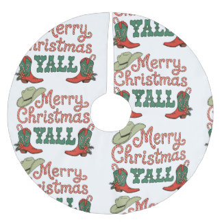 Jupon De Sapin En Polyester Brossé Merry Christmas Yall Western Country Cowboy Xmas