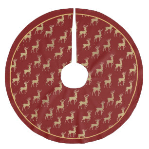 Jupon De Sapin En Polyester Brossé Merveilleux Cerf Doré sur Tapis de Noël Rouge