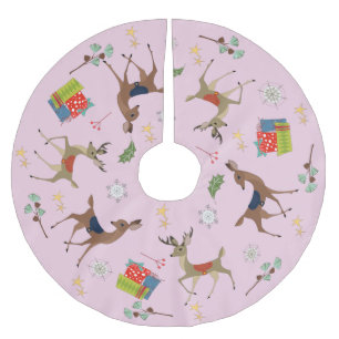 Jupon De Sapin En Polyester Brossé Mid Century Modern Cadeau de Noël Rose Rétro