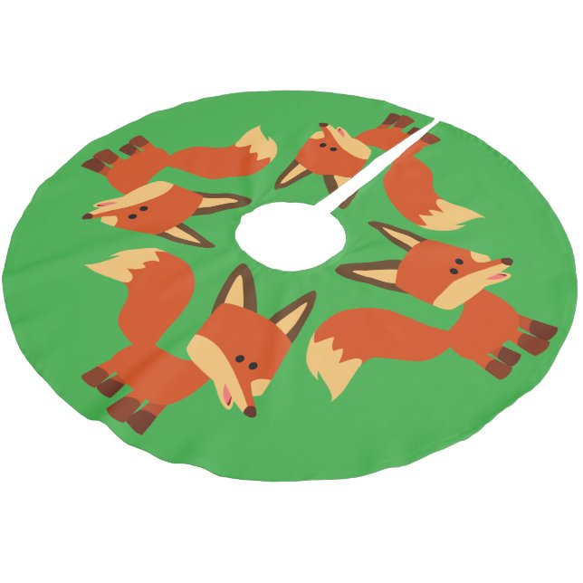 Jupon De Sapin En Polyester Brossé Mignonne Astute Cartoon Fox Tree Jupe (Angle)