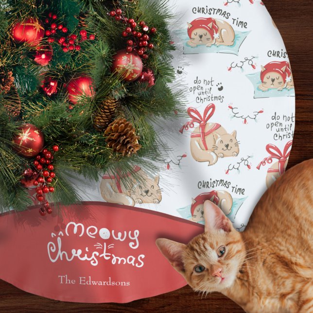 Jupon De Sapin En Polyester Brossé Mignonne Meowy Noël Kitty Chat Motif Noël (Créateur téléchargé)