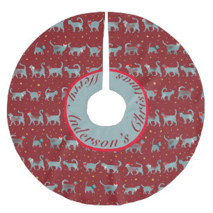 Jupon De Sapin En Polyester Brossé Mignonne Turquoise Chat Silhouettes en Noël Person