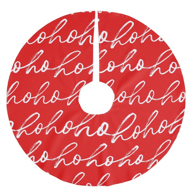 Jupon De Sapin En Polyester Brossé Minimaliste Ho Ho Ho Texte Red Holiday Motif (Devant)