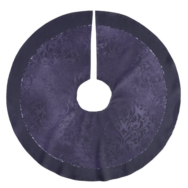 Jupon De Sapin En Polyester Brossé Minuit Indigo Romance | Satiny Grunge Damask (Devant)