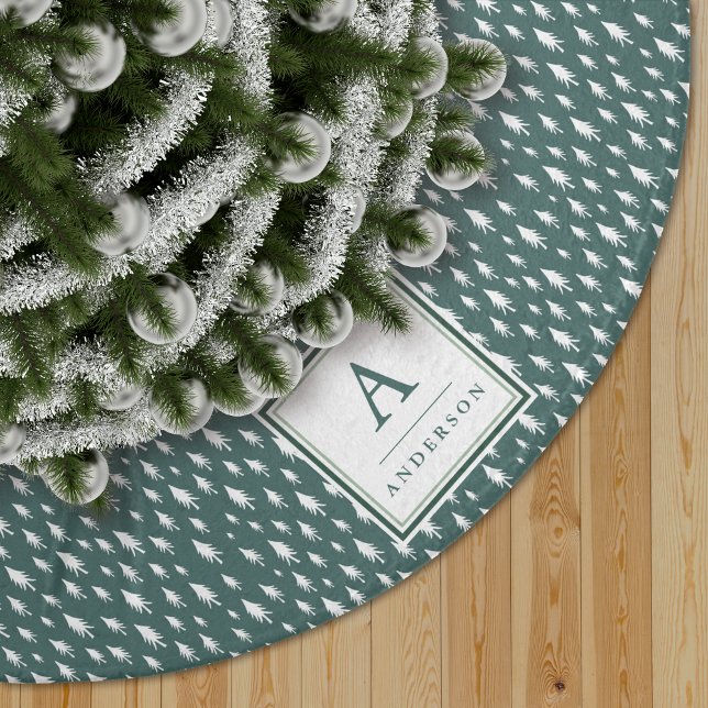 Jupon De Sapin En Polyester Brossé Minuscules arbres | Vert épicéa monogramme (Créateur téléchargé)