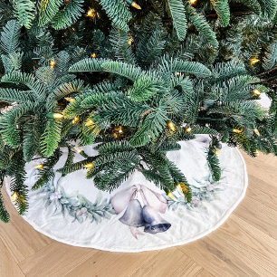 Jupon De Sapin En Polyester Brossé Mistletoe et boules d'argent blanc