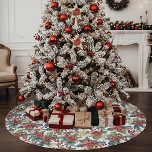 Jupon De Sapin En Polyester Brossé Modèle de Noël à l'aquarelle poinsettia et houx