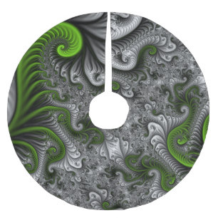 Jupon De Sapin En Polyester Brossé Monde Fantastique Art Fractal Abstrait Vert Et Gri
